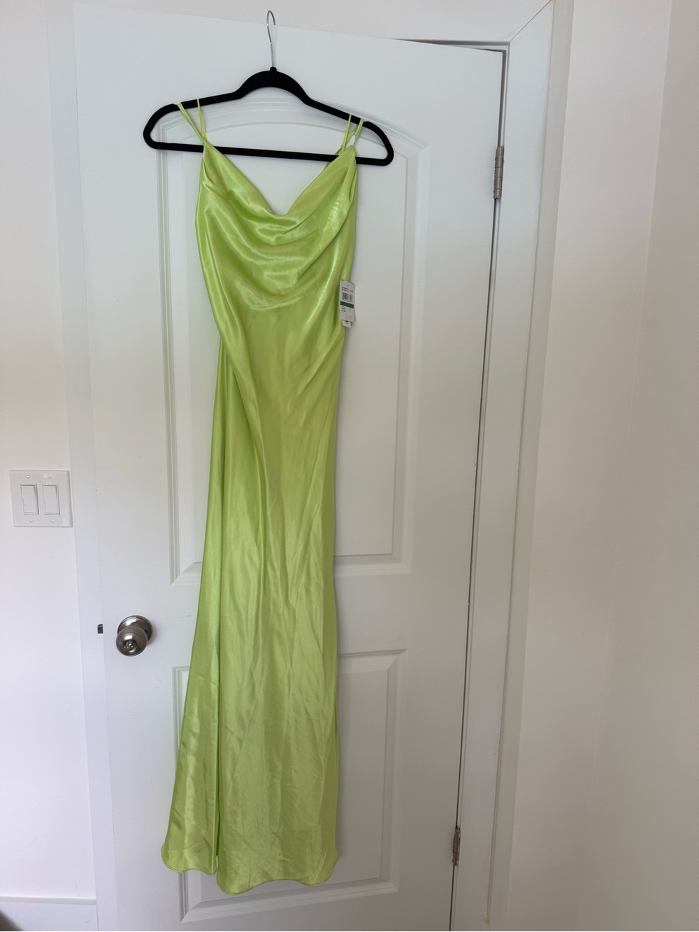 Morgan & Co. Satin Cowl Neck Slip Dress in Lime